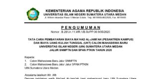 UIN SU Keluarkan SE, Tata Cara Pembayaran Ma’had dan UKT