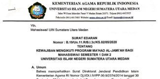 UIN SU Keluarkan Surat Edaran Wajib Ma’had untuk Camaba