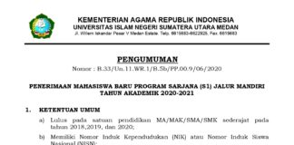 Ujian Jalur UM-Mandiri UIN SU Secara Daring