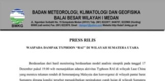 BMKG Wilayah 1 Medan Minta Warga Antisipasi Intensitas Hujan Tinggi