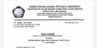 FIS UIN Sumut Kembali Keluarkan Surat Edaran Jadwal UAS Ganjil