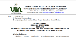 Sambut Pembelajaran di Bulan Ramadan, UIN SU Terbitkan Surat Edaran